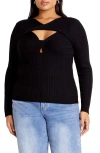 City Chic Tessa Cutout Rib Sweater In Black