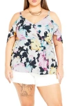 City Chic Kallie Floral Cold Shoulder Top In Multi