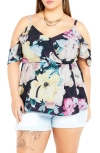 CITY CHIC KALLIE FLORAL COLD SHOULDER TOP