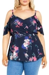 City Chic Kallie Floral Cold Shoulder Top In Navy Lotte Bouquet
