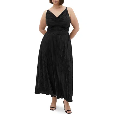 City Chic Kamila Cowl Neck Metallic Plissé Maxi Dress In Black