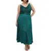 City Chic Kamila Cowl Neck Metallic Plissé Maxi Dress In Emerald