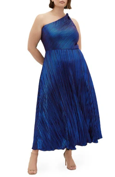 City Chic Kamila Metallic One-shoulder Maxi Dress In Blue