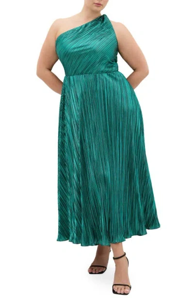 City Chic Kamila Metallic One-shoulder Maxi Dress In Green