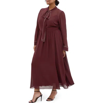 City Chic Kara Long Sleeve A-line Dress In Brown