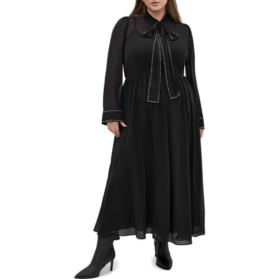 City Chic Kara Long Sleeve A-line Dress In Black