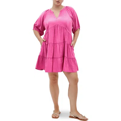 City Chic Kara Tiered Minidress In Pink
