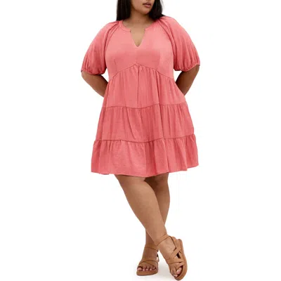 City Chic Kara Tiered Minidress In Pink