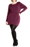 City Chic Kasey Long Sleeve Dress In Plum