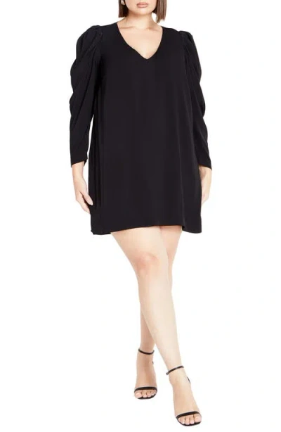 City Chic Katalina Puff Long Sleeve Dress In Black