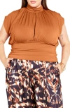 City Chic Kamryn Mock Neck Cap Sleeve Top In Gingerbread