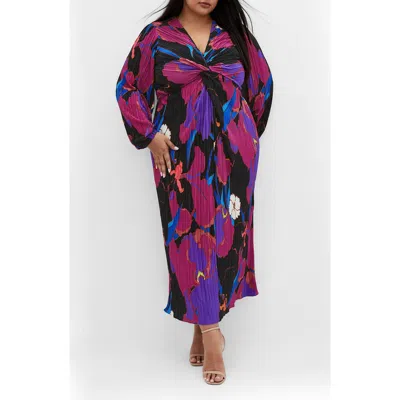 City Chic Kaya Floral Long Sleeve Maxi Dress In Black/wildflower