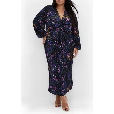 City Chic Kaya Floral Long Sleeve Maxi Dress In Etched Floral