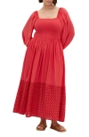 City Chic Kaya Smocked Long Sleeve Maxi Dress In Crimson
