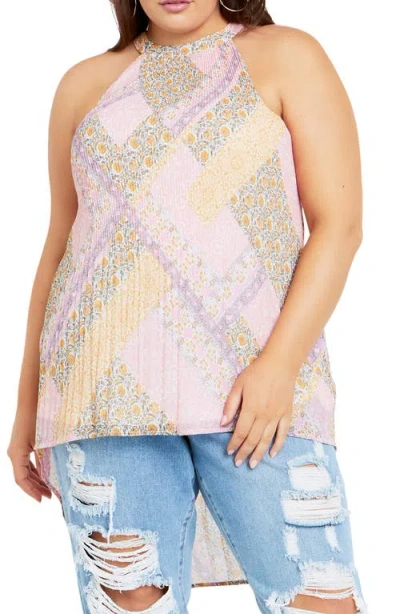 City Chic Kayla Pleated High-low Top In Pink