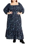 City Chic Kaylee Floral Smocked Bodice Maxi Dress In Whimsical Floral