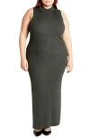 City Chic Kenia Sleeveless Ribbed Sweater Dress In Charcoal