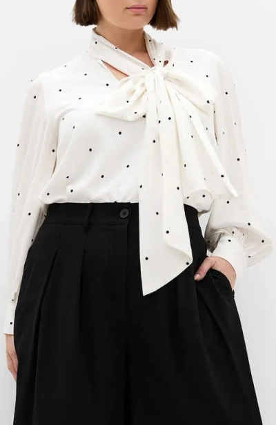 City Chic Kensie Tie Neck Blouse In Multi