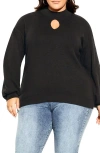 City Chic Keyhole Mock Neck Sweater In Black