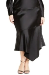 City Chic Keyla Asymmetric Satin Skirt In Black