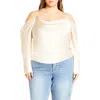 City Chic Keyla Cowl Neck Cold Shoulder Satin Top In Cream