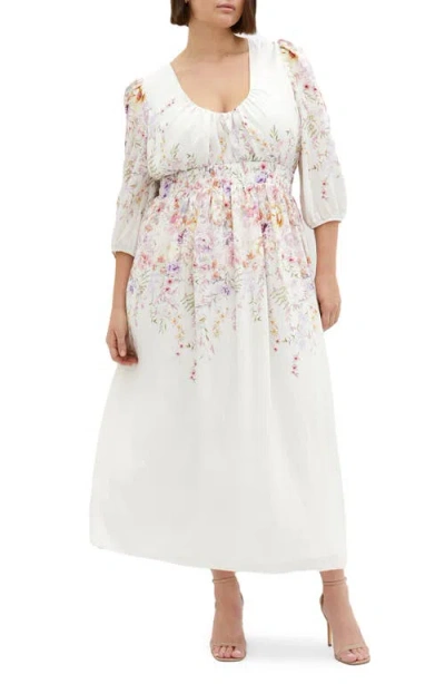 City Chic Keyla Floral Long Sleeve Maxi Dress In Flirty Bdr