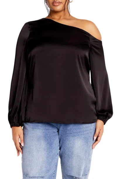 City Chic Kiana One-shoulder Long Sleeve Top In Black
