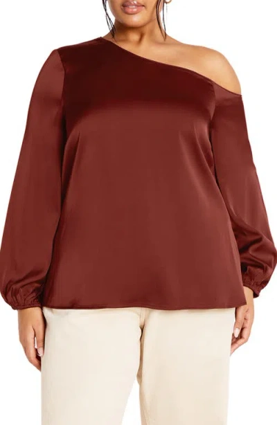 City Chic Kiana One-shoulder Long Sleeve Top In Sienna