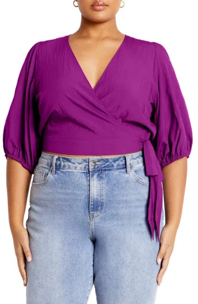City Chic Kiki Faux Wrap Top In Magenta