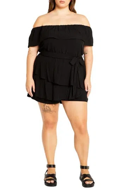 City Chic Kiki Off The Shoulder Playsuit Romper In Black