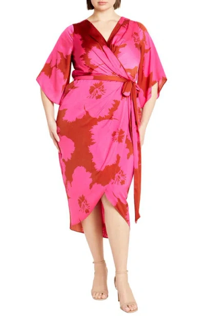 City Chic Kimberly Floral Print Faux Wrap Dress In Summer Paradise