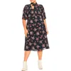 City Chic Kinley Floral Tie Neck Midi Dress In Multi