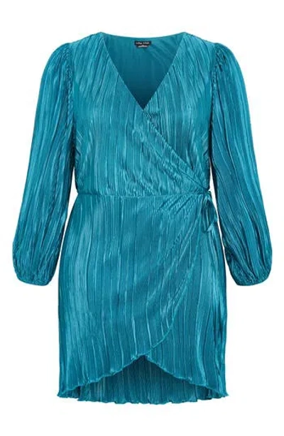 City Chic Kira Long Sleeve Wrap Dress In Blue
