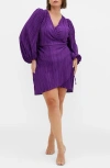 City Chic Kira Long Sleeve Wrap Dress In Royal Purple