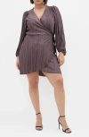 City Chic Kira Long Sleeve Wrap Dress In Titanium