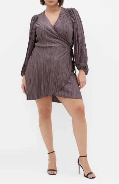 City Chic Kira Long Sleeve Wrap Dress In Titanium