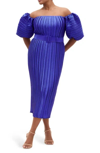 City Chic Krista Off The Shoulder Midi Dress In Blue