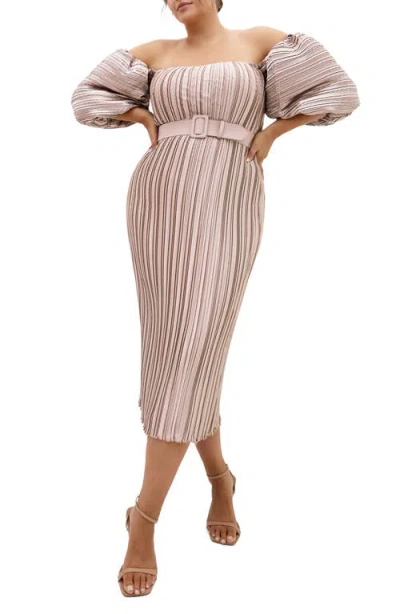 City Chic Krista Off The Shoulder Midi Dress In Gold