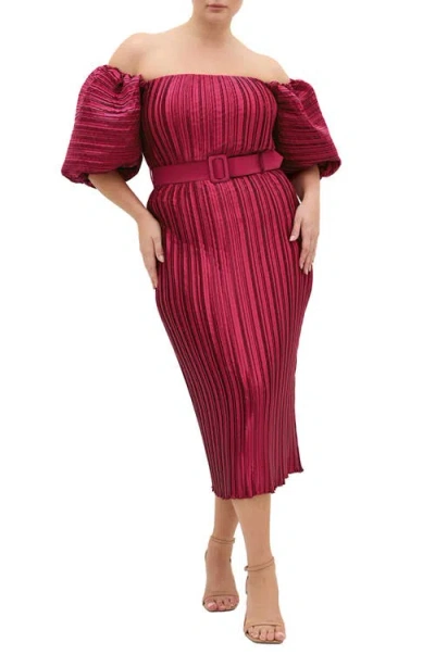 City Chic Krista Off The Shoulder Midi Dress In Pink