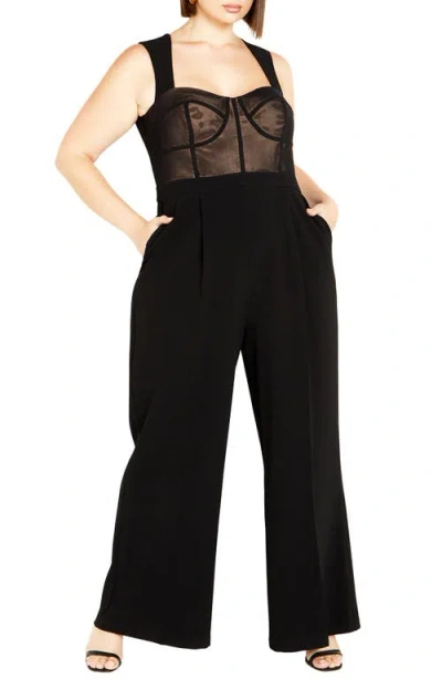 City Chic Kyle Bustier Sleeveless Jumpsuit In Black