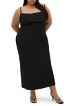 City Chic Kyra Crinkle Sateen Slipdress In Black