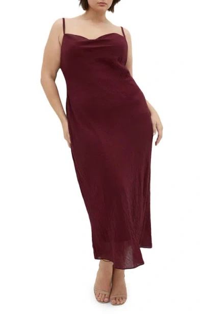 City Chic Kyra Crinkle Sateen Slipdress In Red