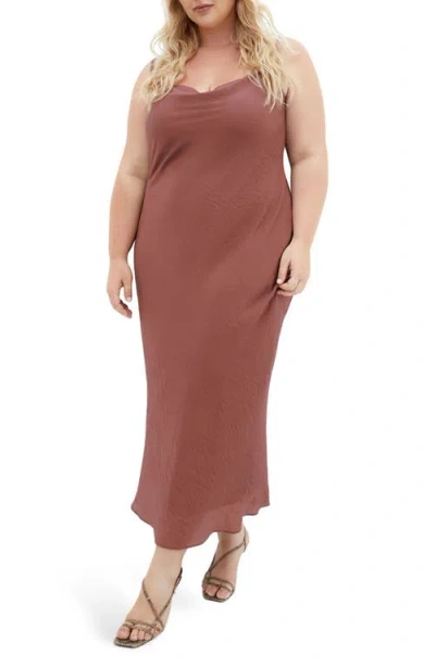 City Chic Kyra Crinkle Sateen Slipdress In Roseberry