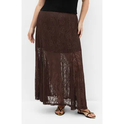 City Chic Lace Maxi Skirt In Brown