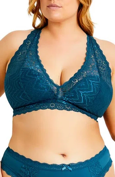 City Chic Lace Racerback Bralette In Blue