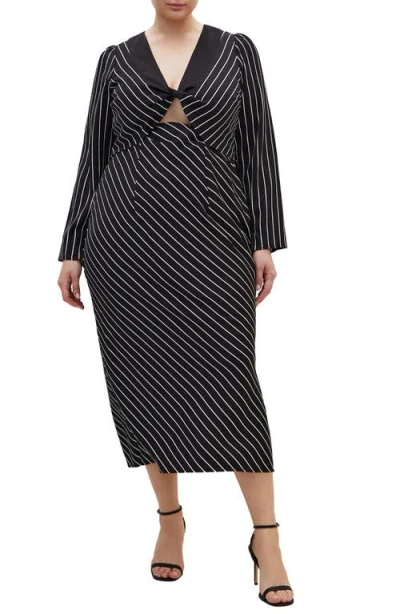 City Chic Lana Border Print Long Sleeve Maxi Dress In Black