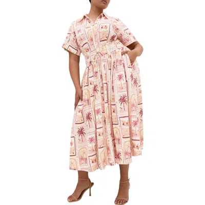 City Chic Lana Postcard Print Maxi Shirtdress In Multi