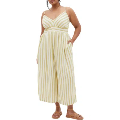 City Chic Lara Stripe Jumpsuit In Neutral