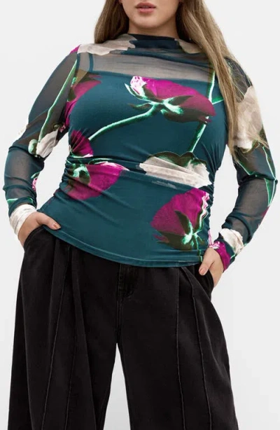 City Chic Lauryn Floral Sheer Mesh Top In Multi