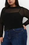City Chic Lauryn Sheer Stretch Mesh Top In Black